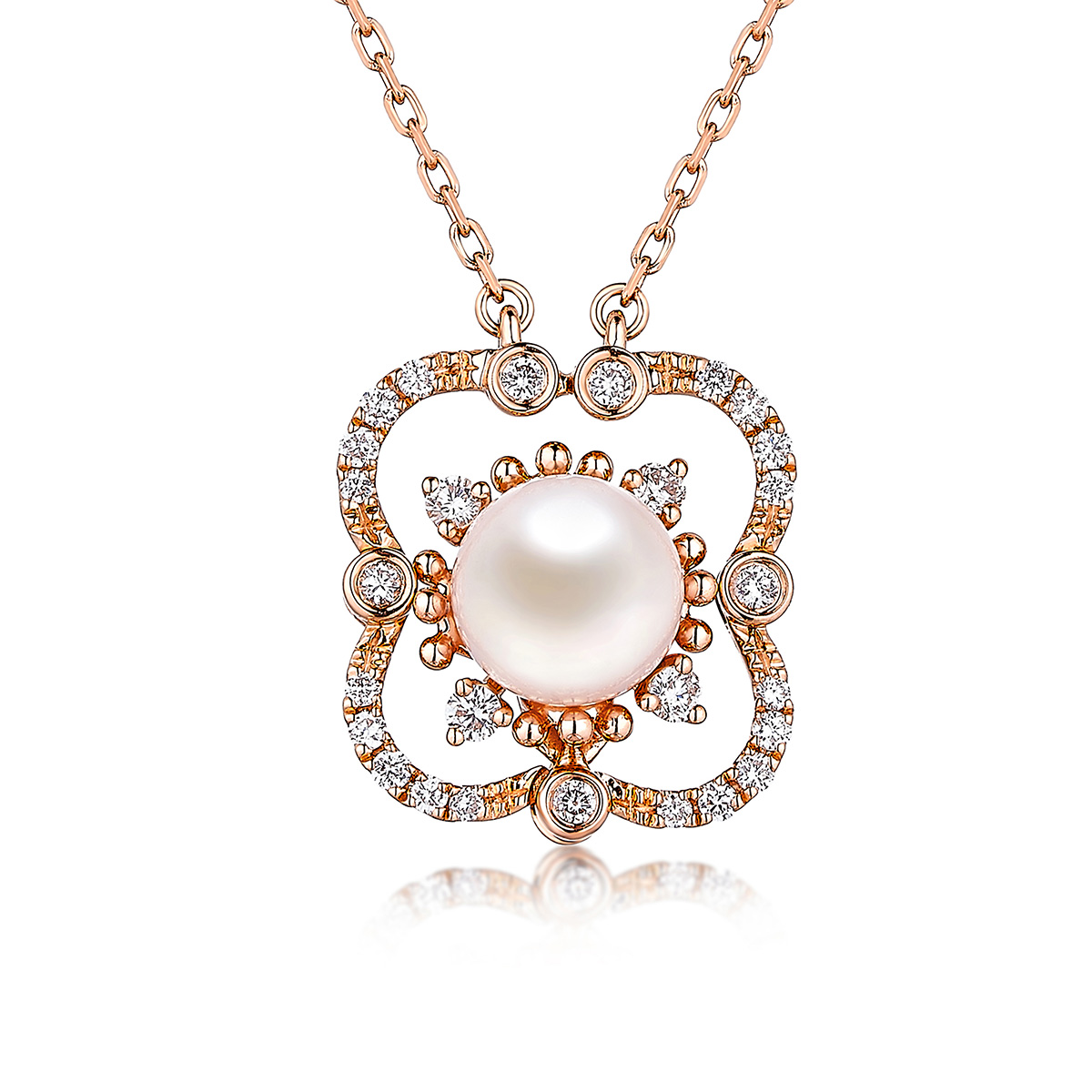 六福珠寶18K金頸鏈 - "摩登復古"18K金珍珠鑽石頸鏈–多色選擇(一款兩戴)