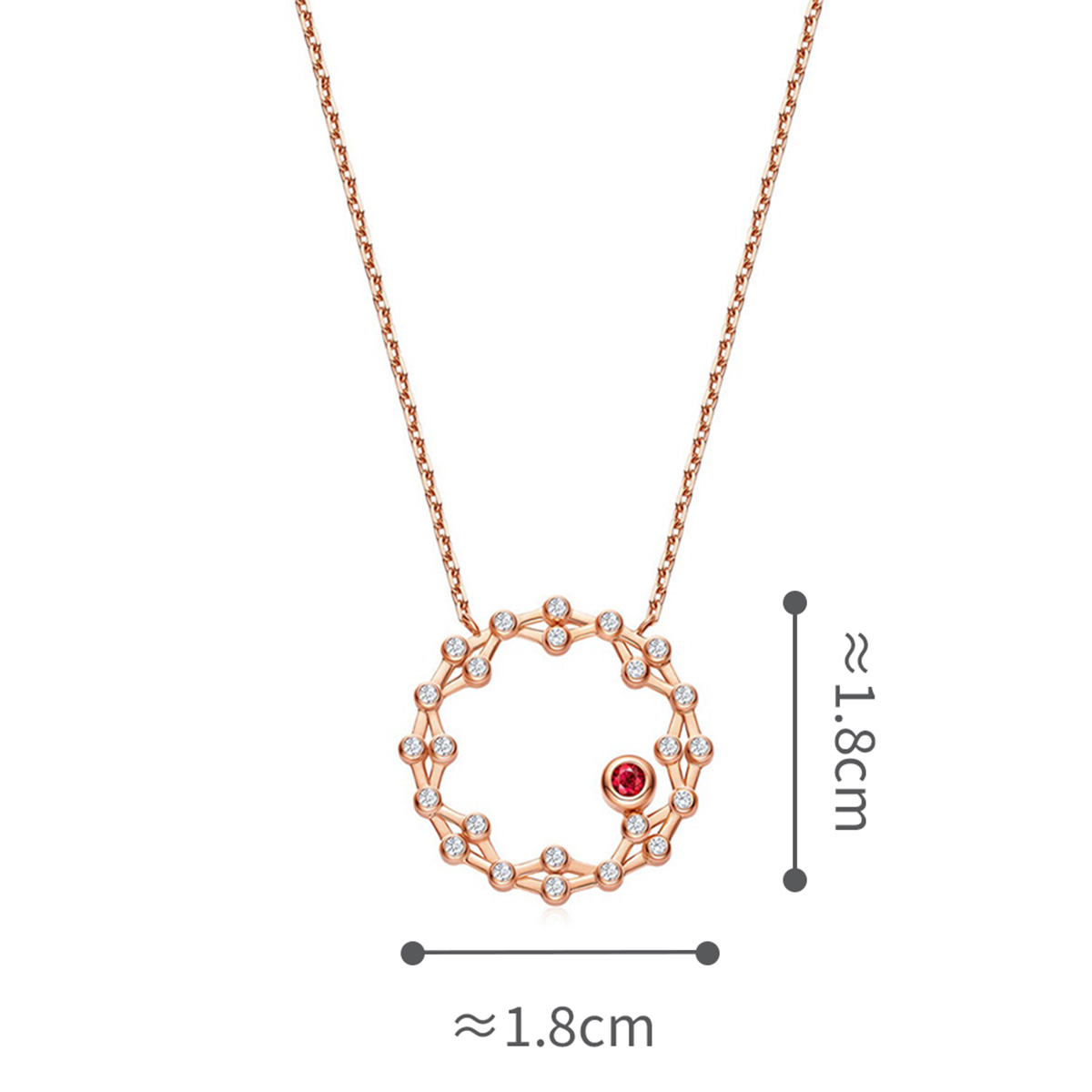 六福珠寶18K金頸鏈 - "閃動星圈"18K玫瑰金紅寶石鑽石頸鏈(三種變化款式)