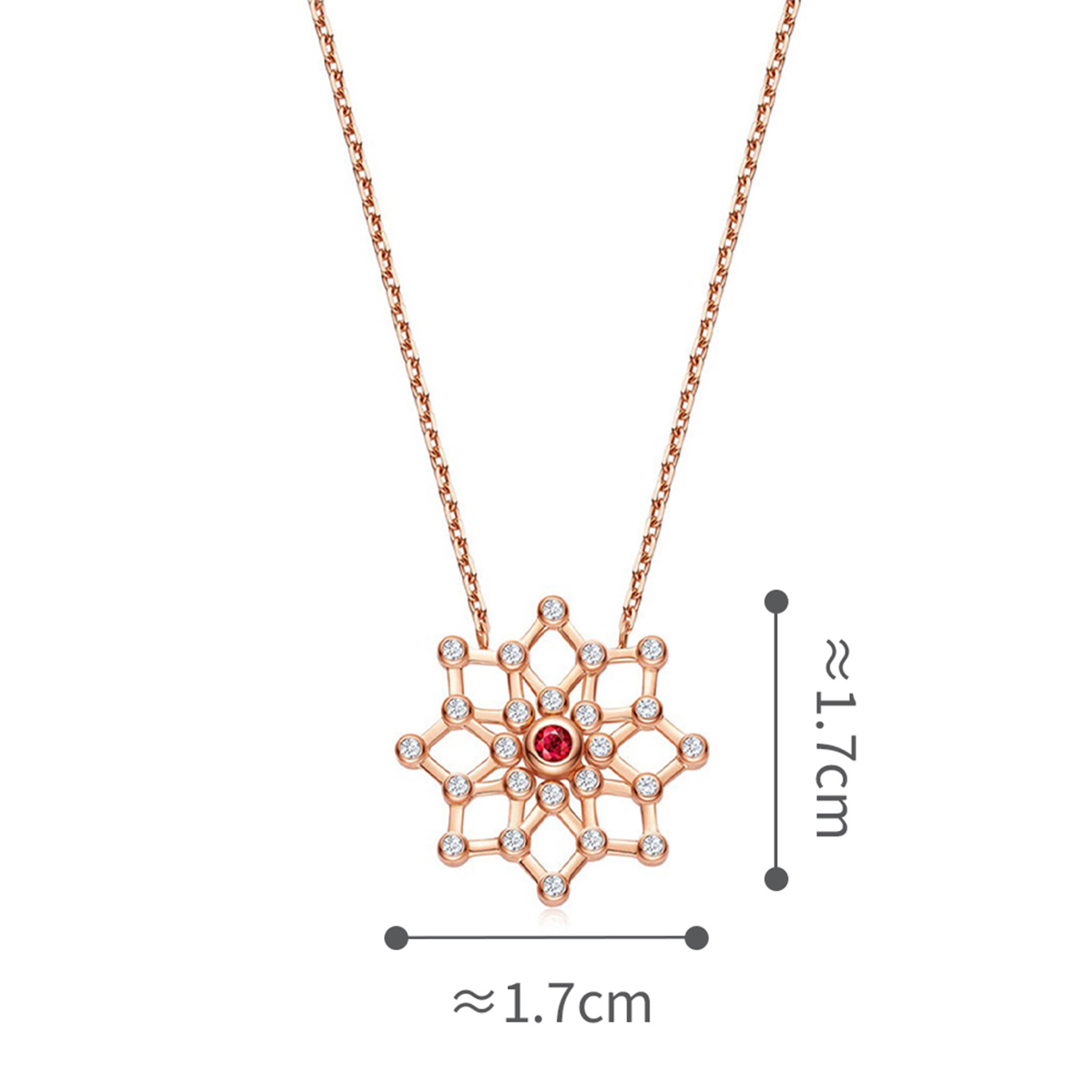 六福珠寶18K金頸鏈 - "閃動星圈"18K玫瑰金紅寶石鑽石頸鏈(三種變化款式)