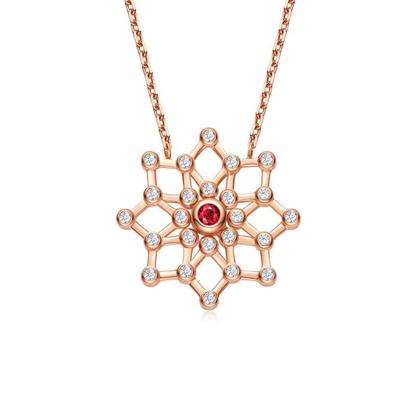 六福珠寶18K金頸鏈 - "閃動星圈"18K玫瑰金紅寶石鑽石頸鏈(三種變化款式)