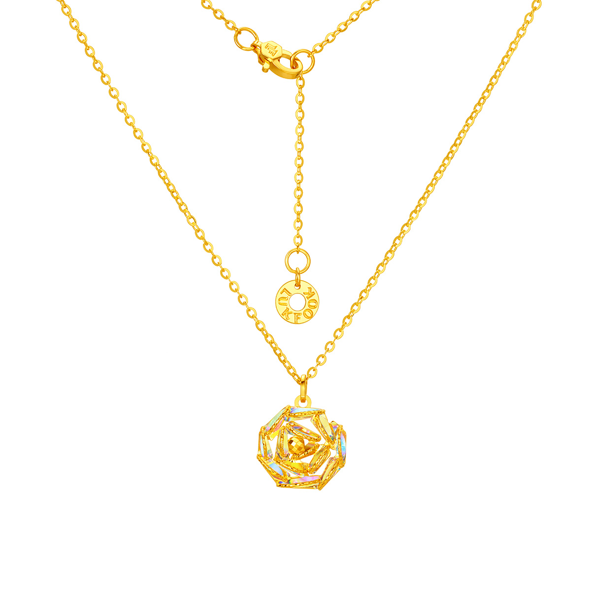 六福珠寶黃金頸鏈 - “冰‧鑽玫瑰”999足金頸鏈