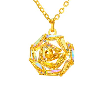 六福珠寶黃金頸鏈 - “冰‧鑽玫瑰”999足金頸鏈