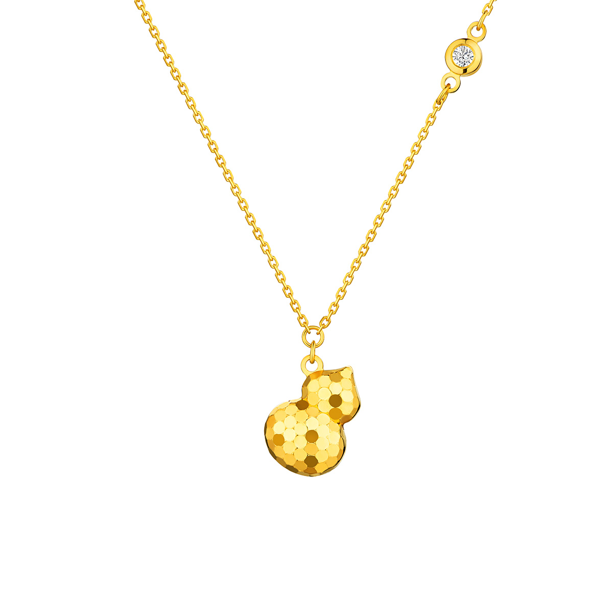 六福珠寶黃金頸鏈 - "閃耀葫蘆"990黃金鑽石頸鏈