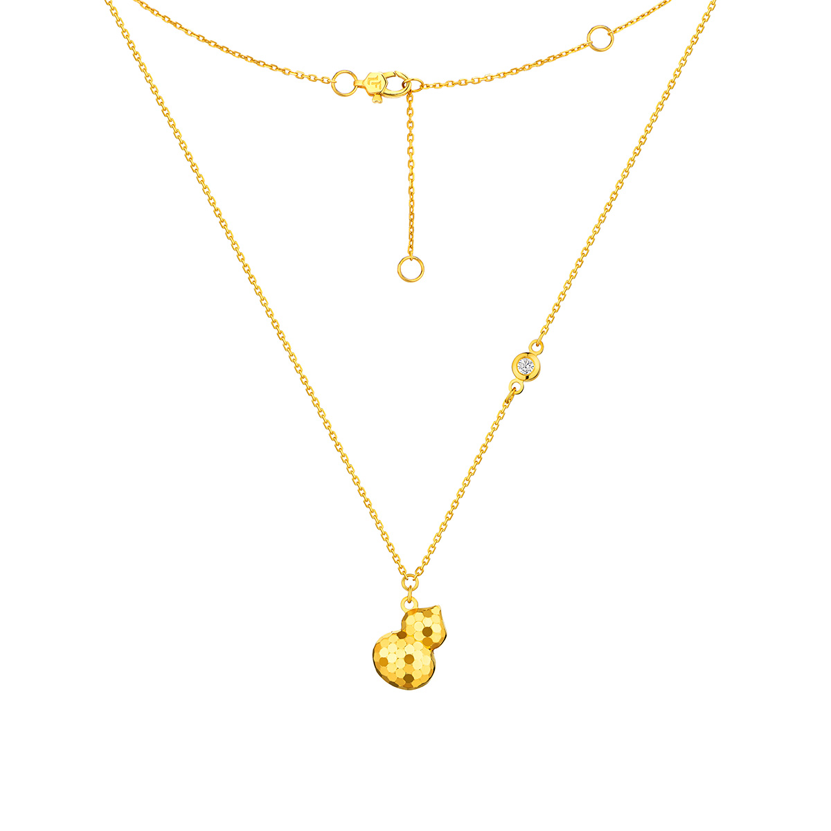 六福珠寶黃金頸鏈 - "閃耀葫蘆"990黃金鑽石頸鏈