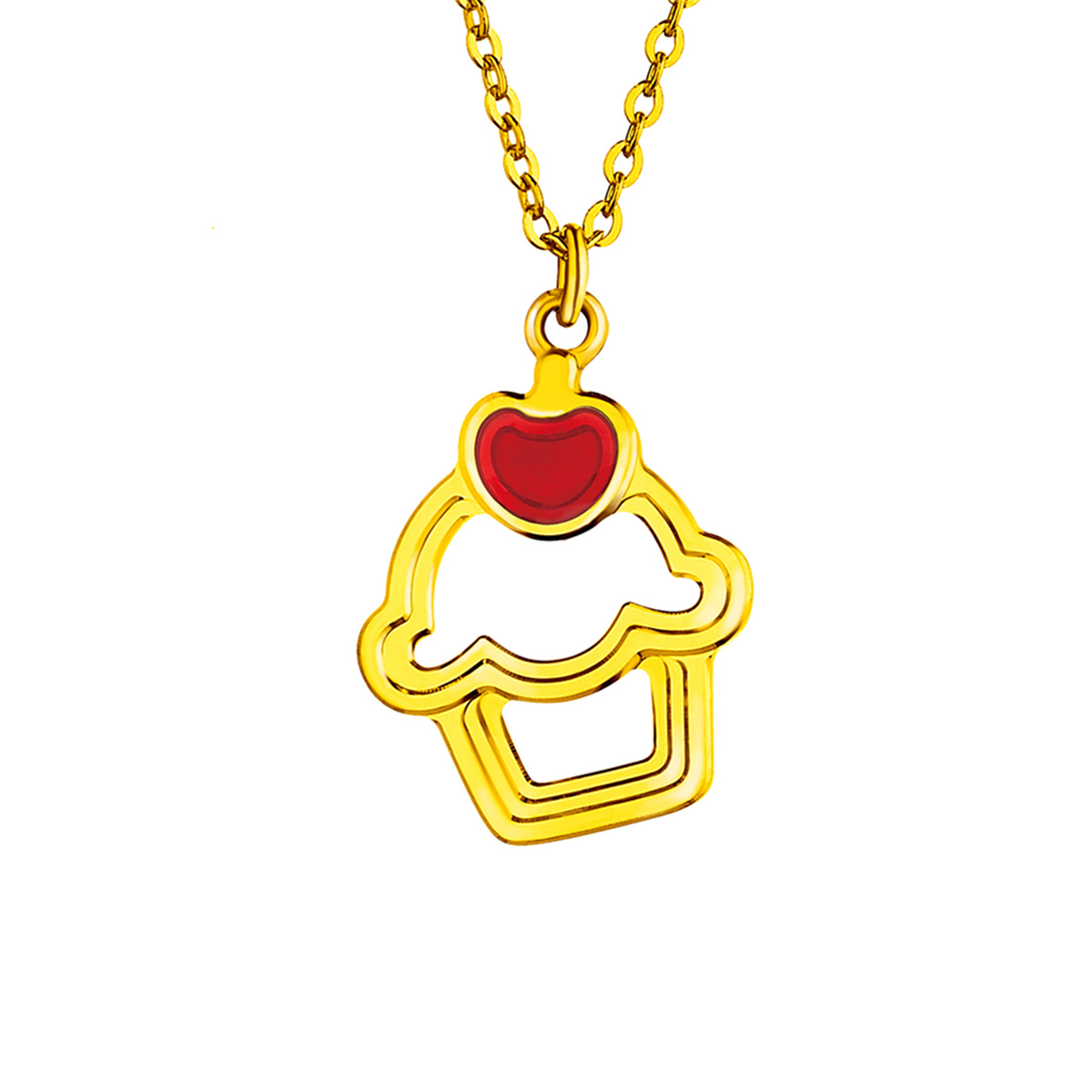 六福珠寶黃金頸鏈 - "香甜蛋糕杯"999.9黃金琺瑯頸鏈
