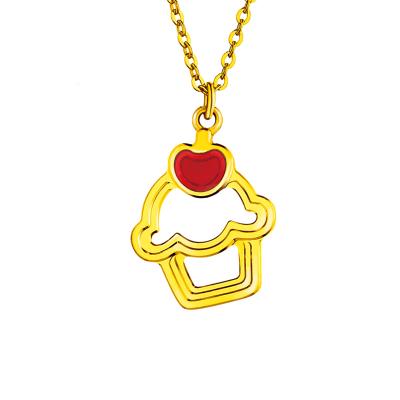 六福珠寶黃金頸鏈 - "香甜蛋糕杯"999.9黃金琺瑯頸鏈