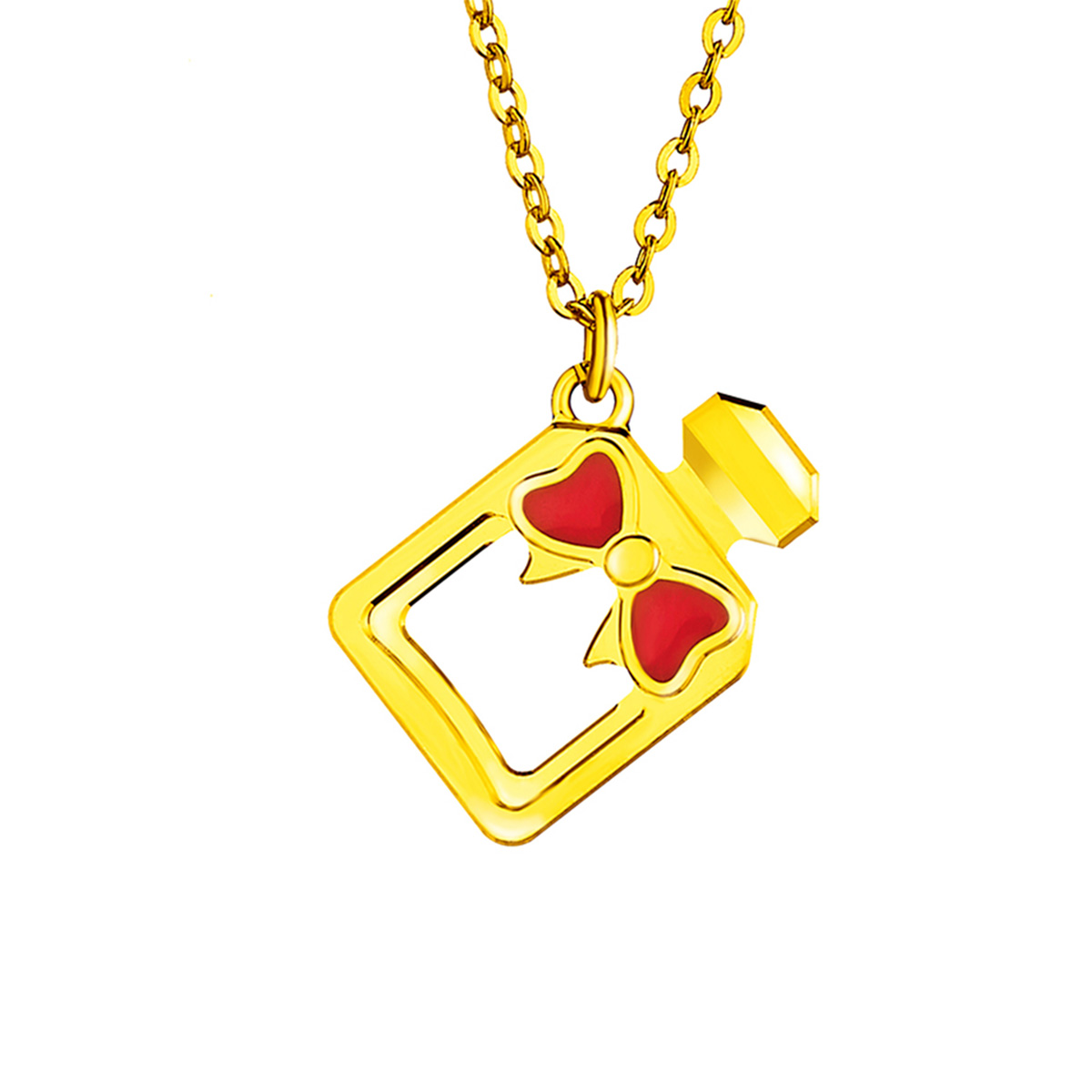 $t('六福珠寶')黃金頸鏈 - "少女香水瓶"999.9黃金琺瑯頸鏈-紅色