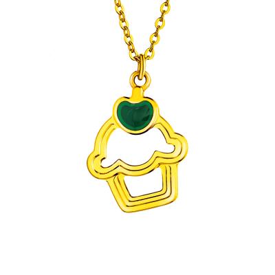 六福珠寶黃金頸鏈 - "香甜蛋糕杯"999.9黃金琺瑯頸鏈