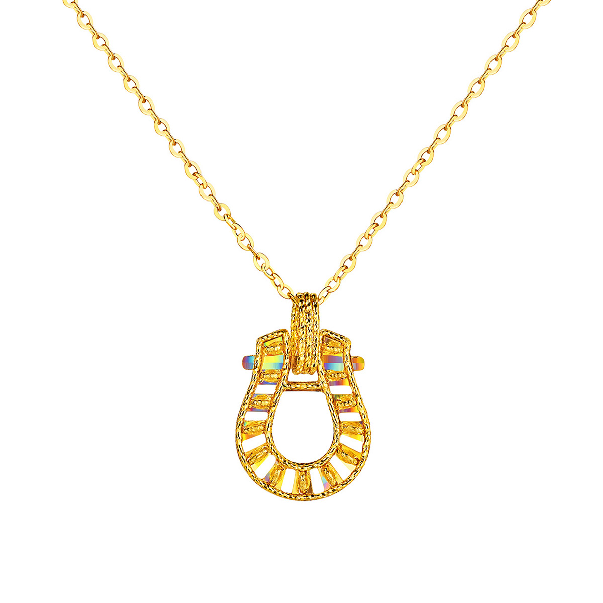 六福珠寶黃金頸鏈 - "冰‧鑽馬蹄"999足金頸鏈