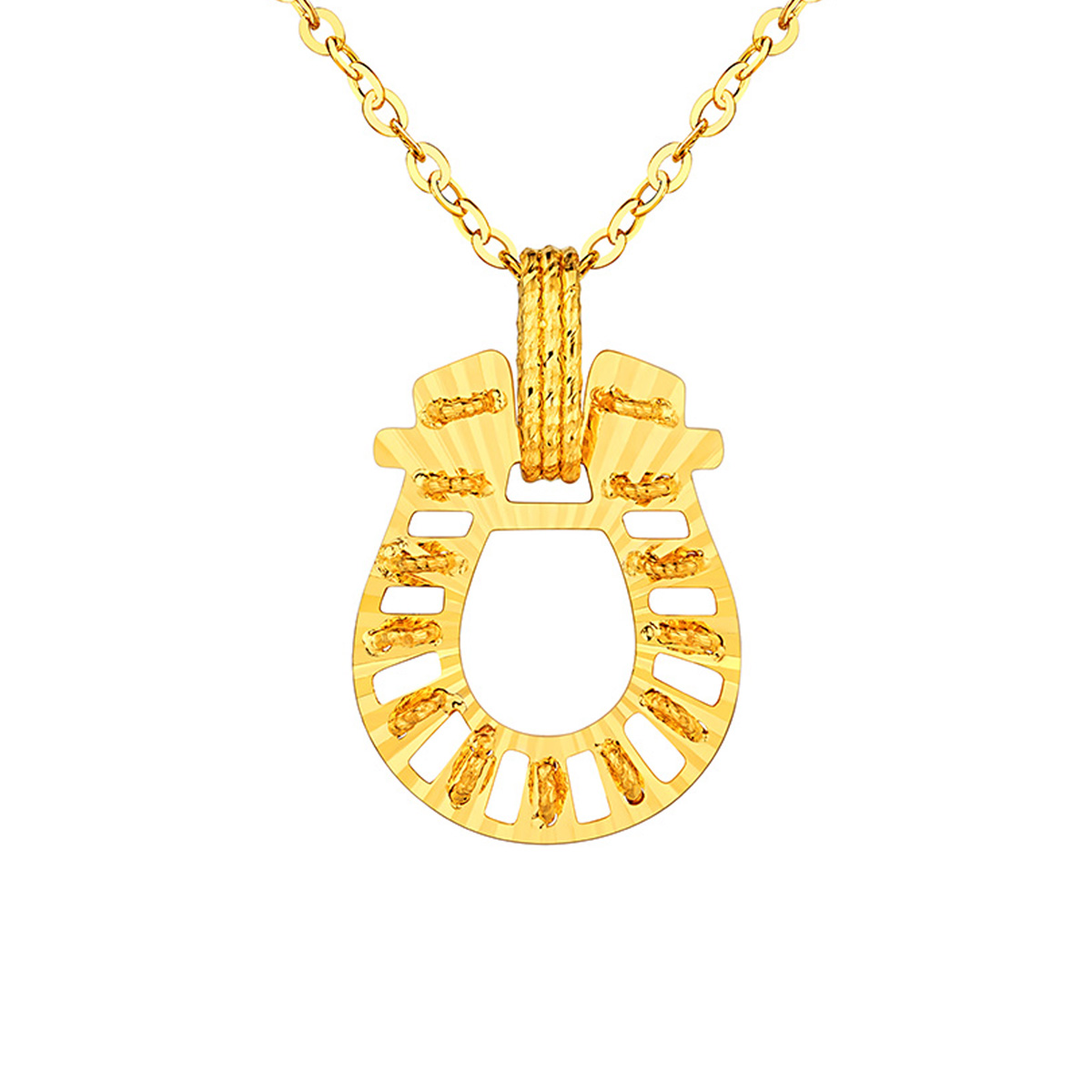 六福珠寶黃金頸鏈 - "冰‧鑽馬蹄"999足金頸鏈