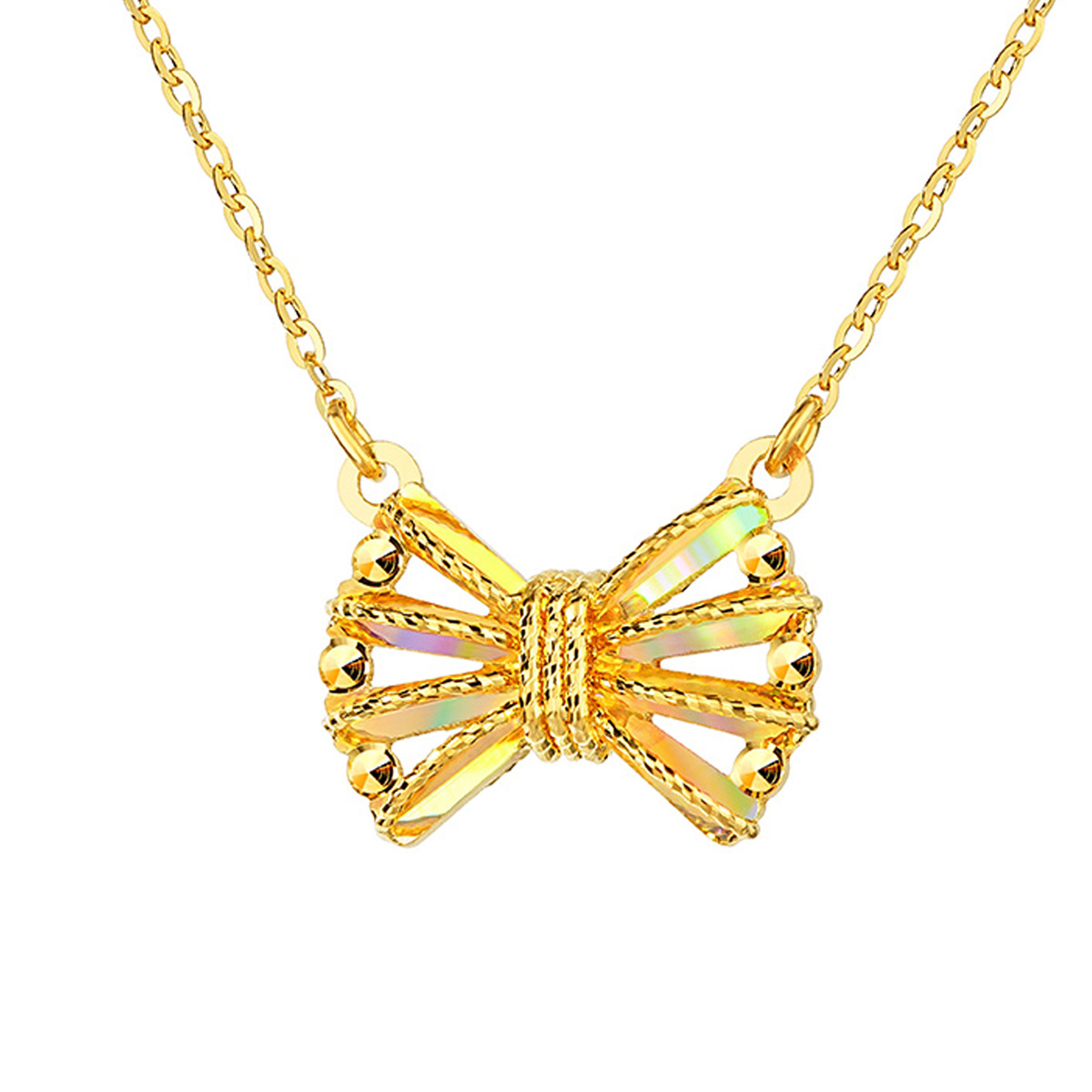 六福珠寶黃金頸鏈 - "冰‧鑽蝴蝶結"999足金頸鏈