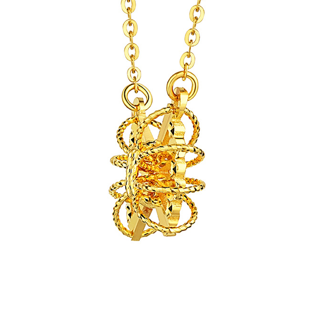 六福珠寶黃金頸鏈 - "冰‧鑽蝴蝶結"999足金頸鏈