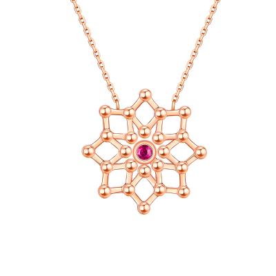 六福珠寶18K金頸鏈 - "閃動星圈"18K玫瑰金紅寶石頸鏈(三種變化款式)