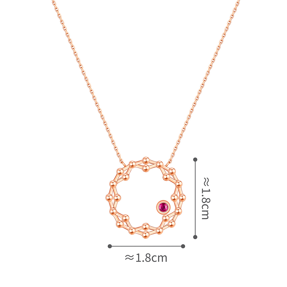 六福珠寶18K金頸鏈 - "閃動星圈"18K玫瑰金紅寶石頸鏈(三種變化款式)