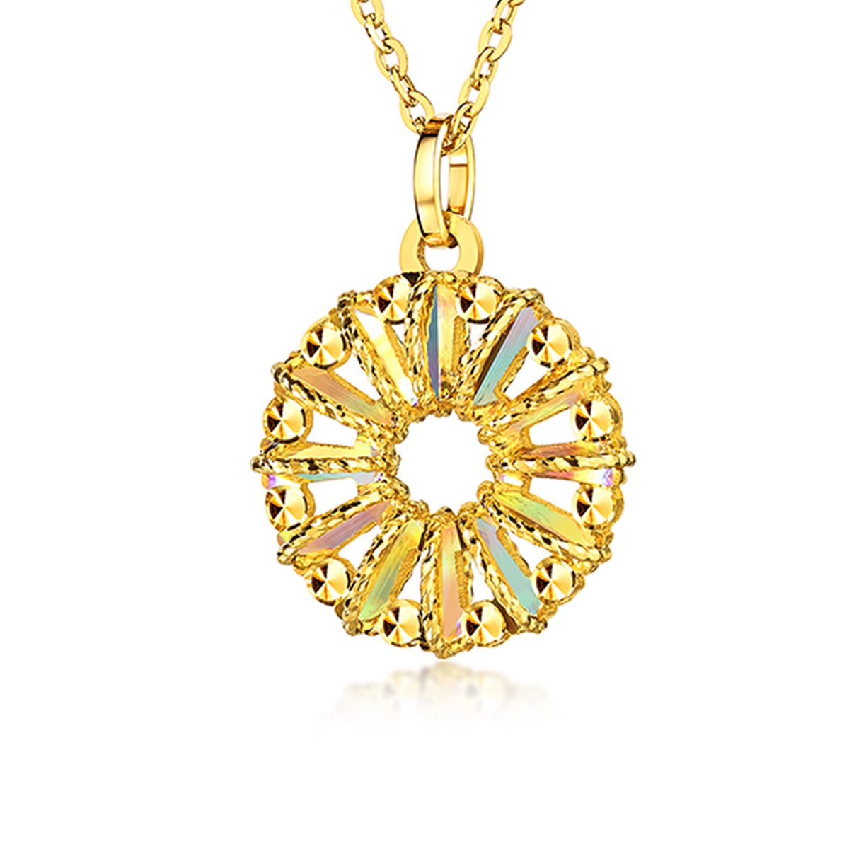 六福珠寶黃金頸鏈 - “冰‧鑽太陽”999足金頸鏈