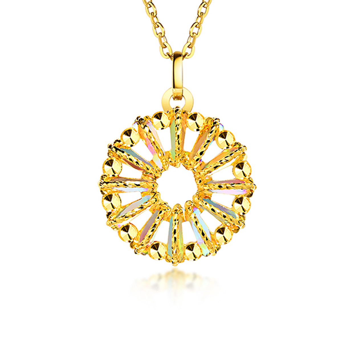 六福珠寶黃金頸鏈 - “冰‧鑽太陽”999足金頸鏈