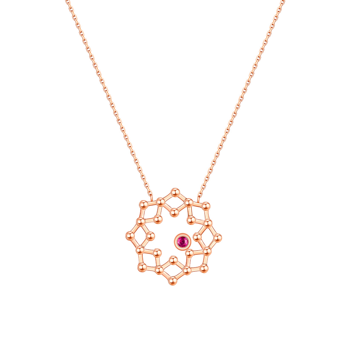 六福珠寶18K金頸鏈 - "閃動星圈"18K玫瑰金紅寶石頸鏈(三種變化款式)