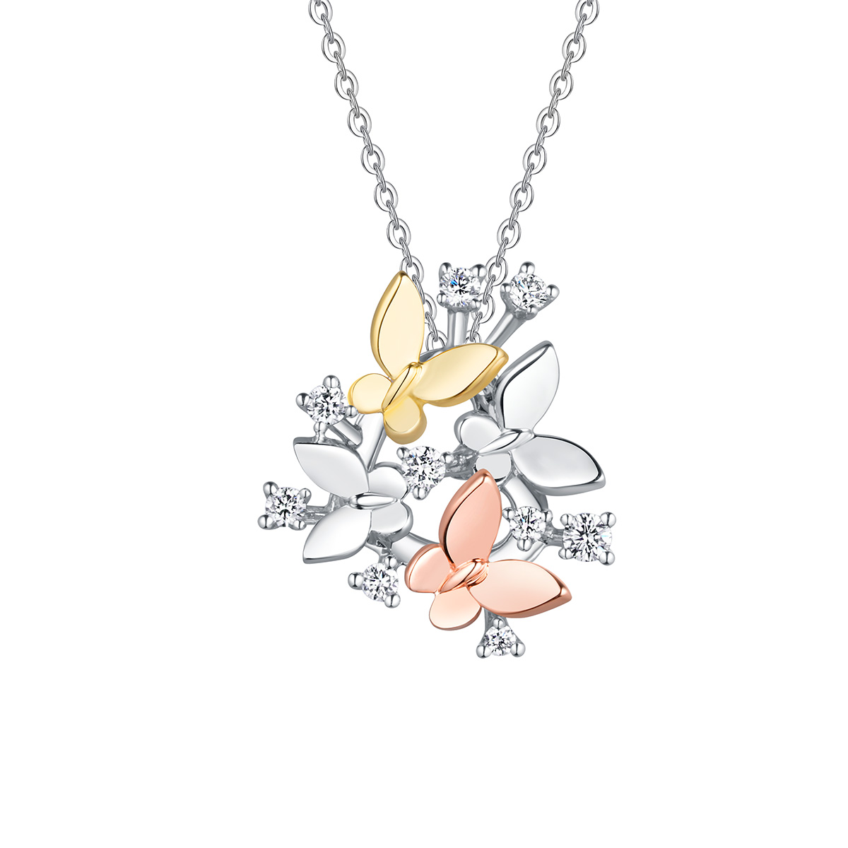 $t('六福珠寶')18K金頸鏈 - "蝶舞"18K金(分色)鑽石頸鏈