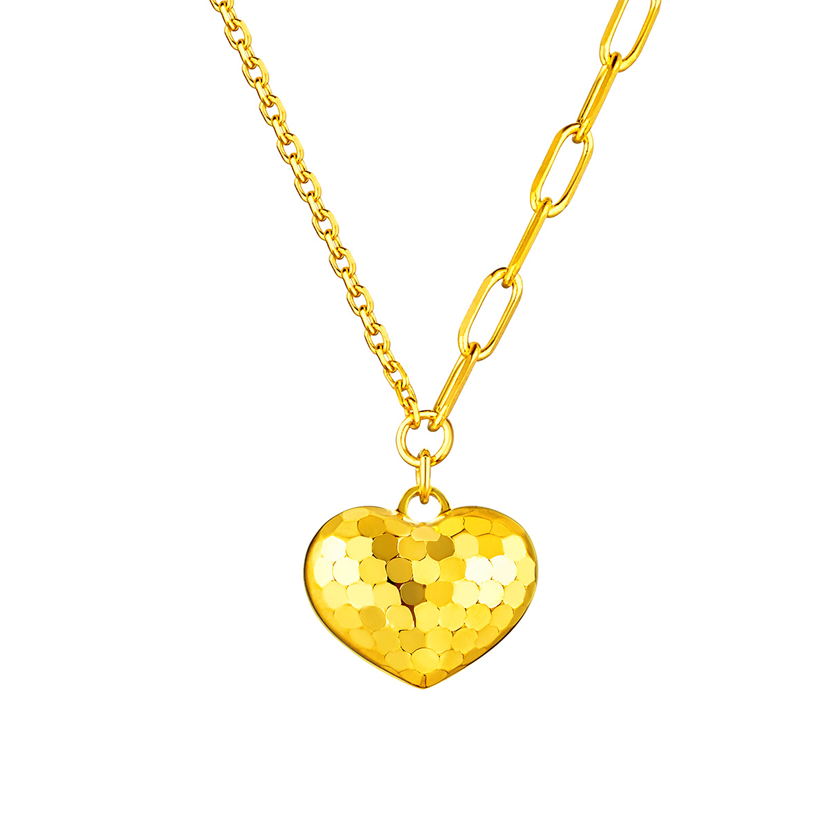 六福珠寶黃金頸鏈 - "閃愛悅動"心形990黃金頸鏈