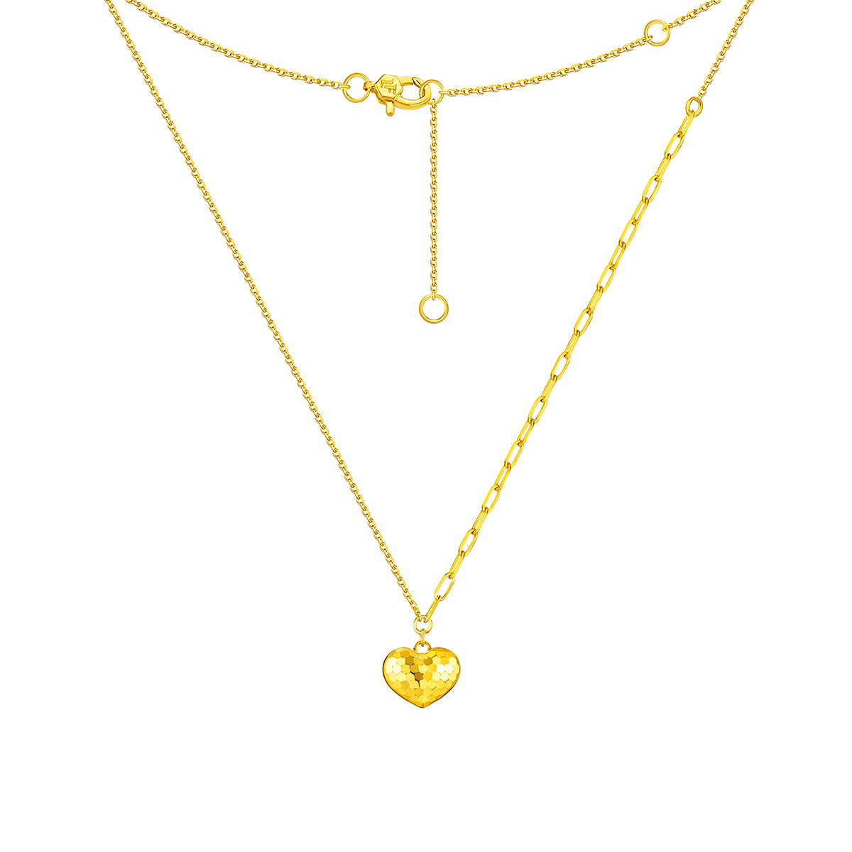 六福珠寶黃金頸鏈 - "閃愛悅動"心形990黃金頸鏈