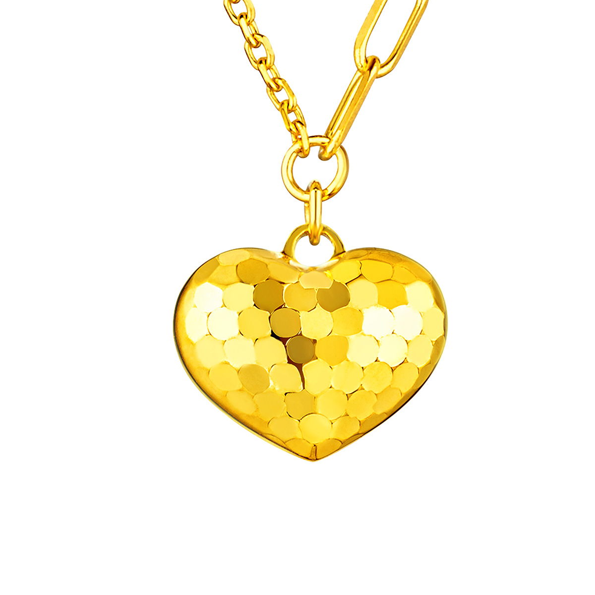 六福珠寶黃金頸鏈 - "閃愛悅動"心形990黃金頸鏈