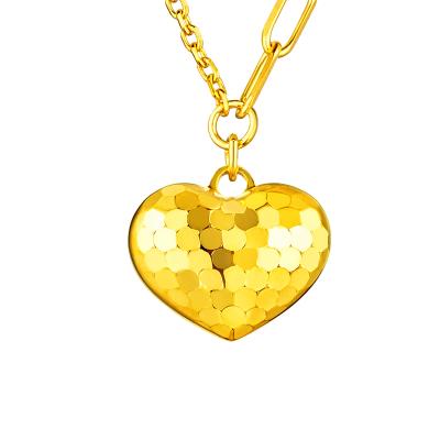 六福珠寶黃金頸鏈 - "閃愛悅動"心形990黃金頸鏈