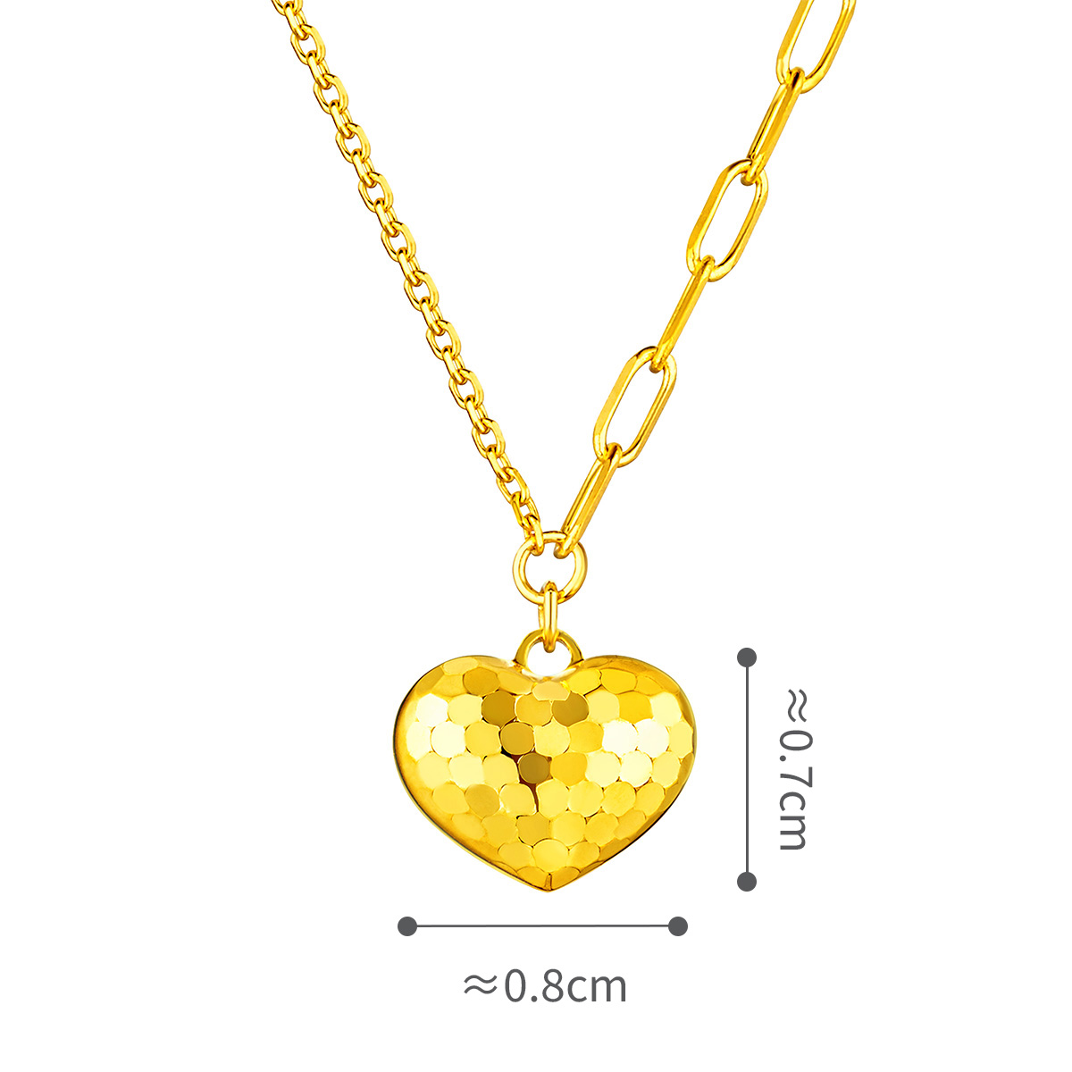 六福珠寶黃金頸鏈 - "閃愛悅動"心形990黃金頸鏈