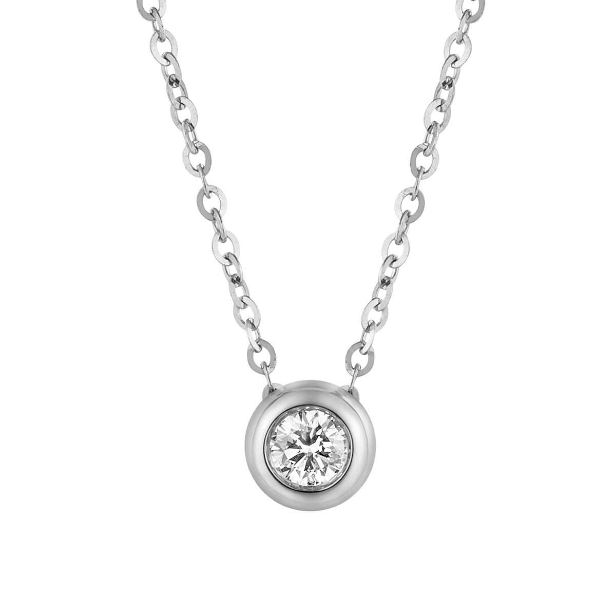 六福珠寶18K金頸鏈 - "圓"美‧夢18K金(白色)鑽石頸鏈