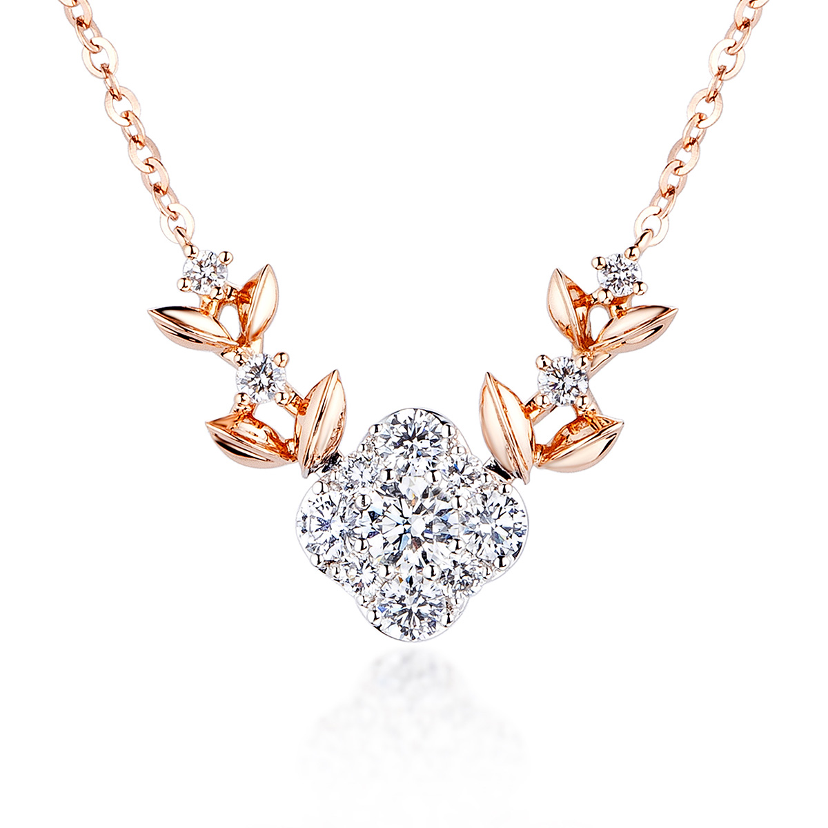 $t('六福珠寶')18K金頸鏈 - "鑽石花芯"18K玫瑰金鑽石頸鏈