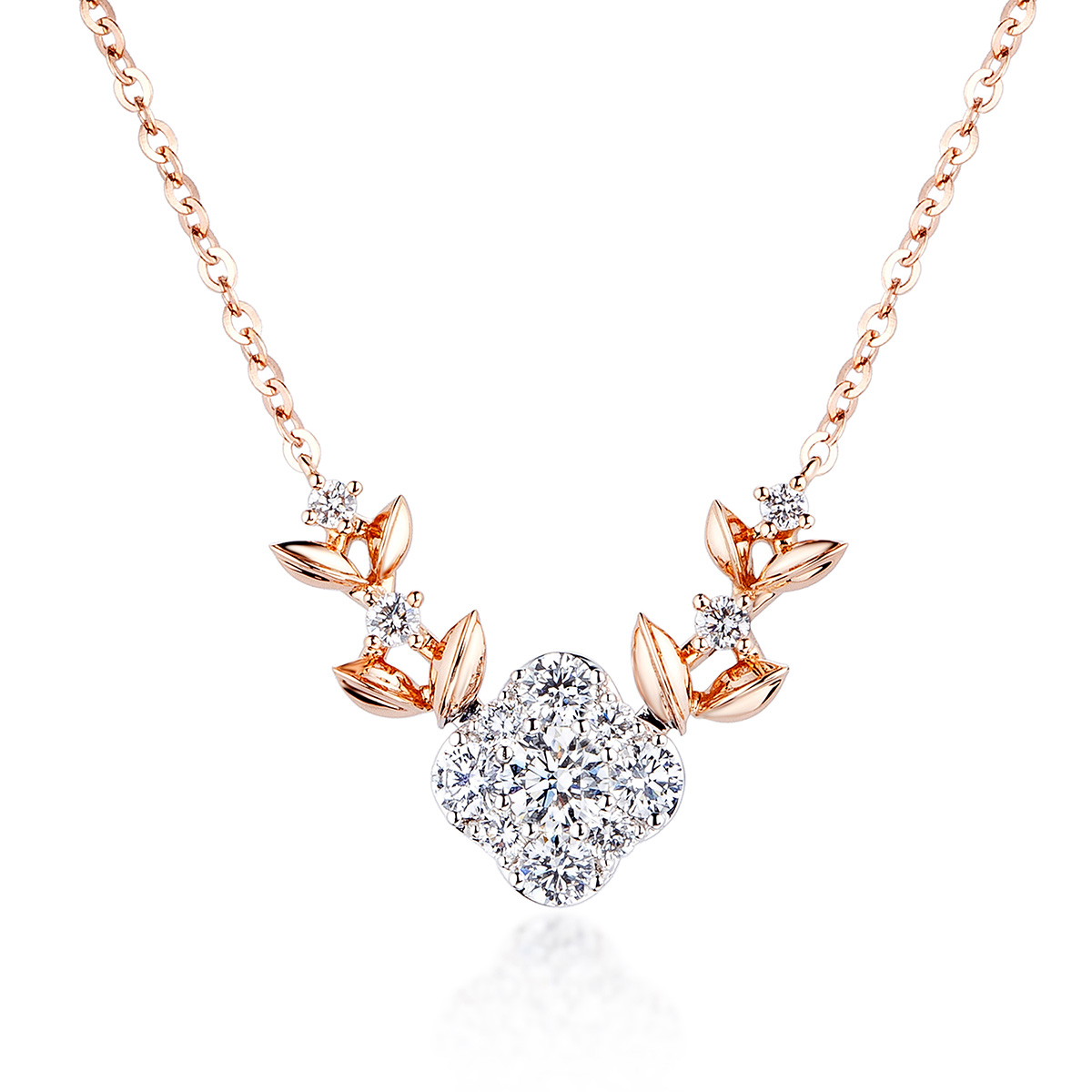 六福珠寶18K金頸鏈 - "鑽石花芯"18K玫瑰金鑽石頸鏈