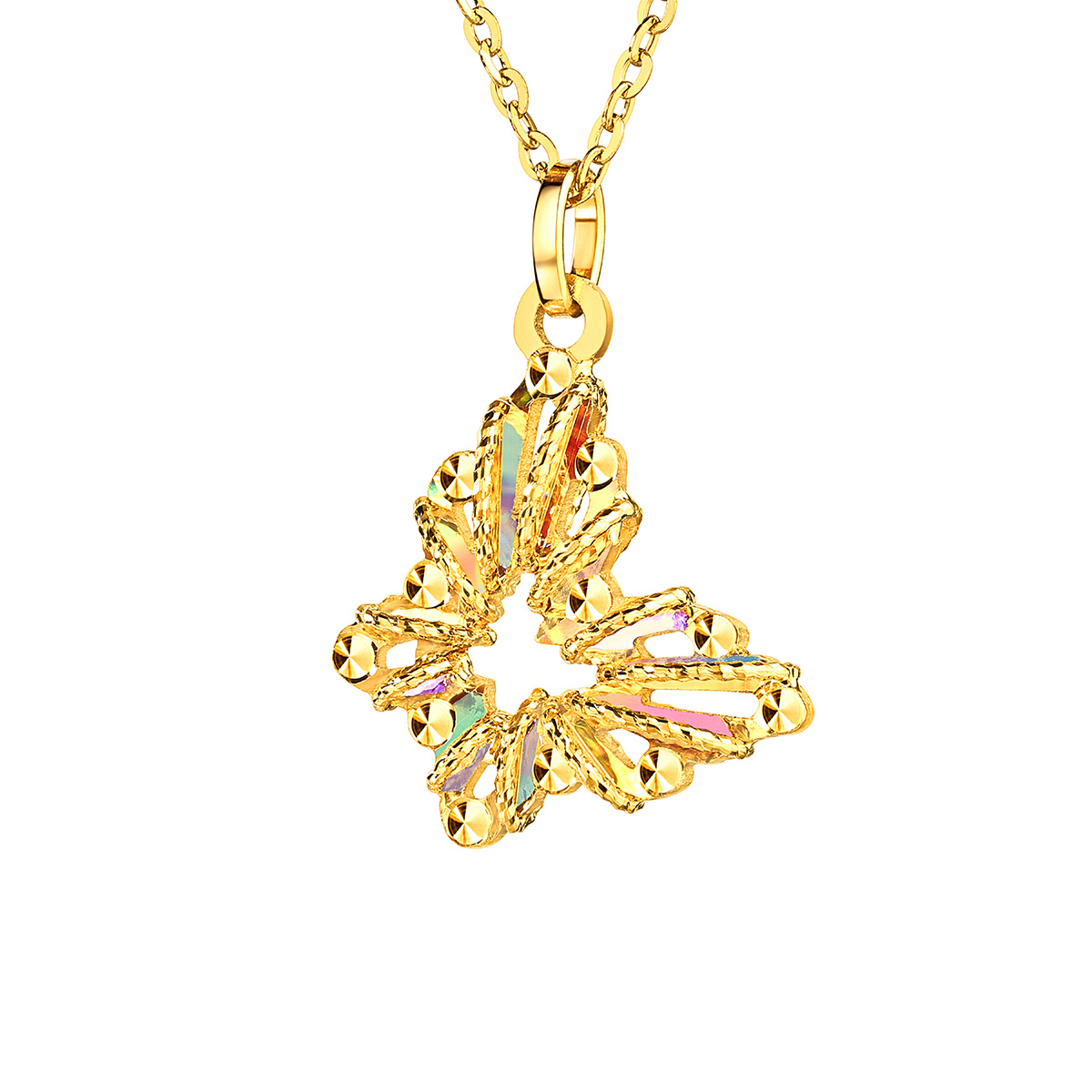 六福珠寶黃金頸鏈 - "冰·鑽蝴蝶"999足金頸鏈