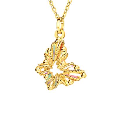 六福珠寶黃金頸鏈 - "冰·鑽蝴蝶"999足金頸鏈