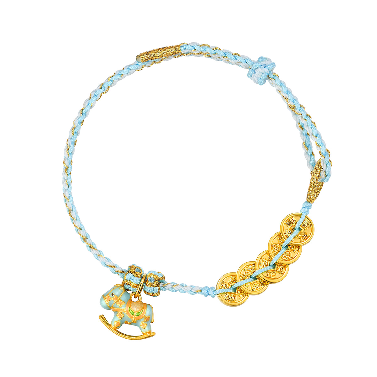 $t('六福珠寶')黃金串飾 - “馬上有錢”999足金鎏彩串飾連手繩