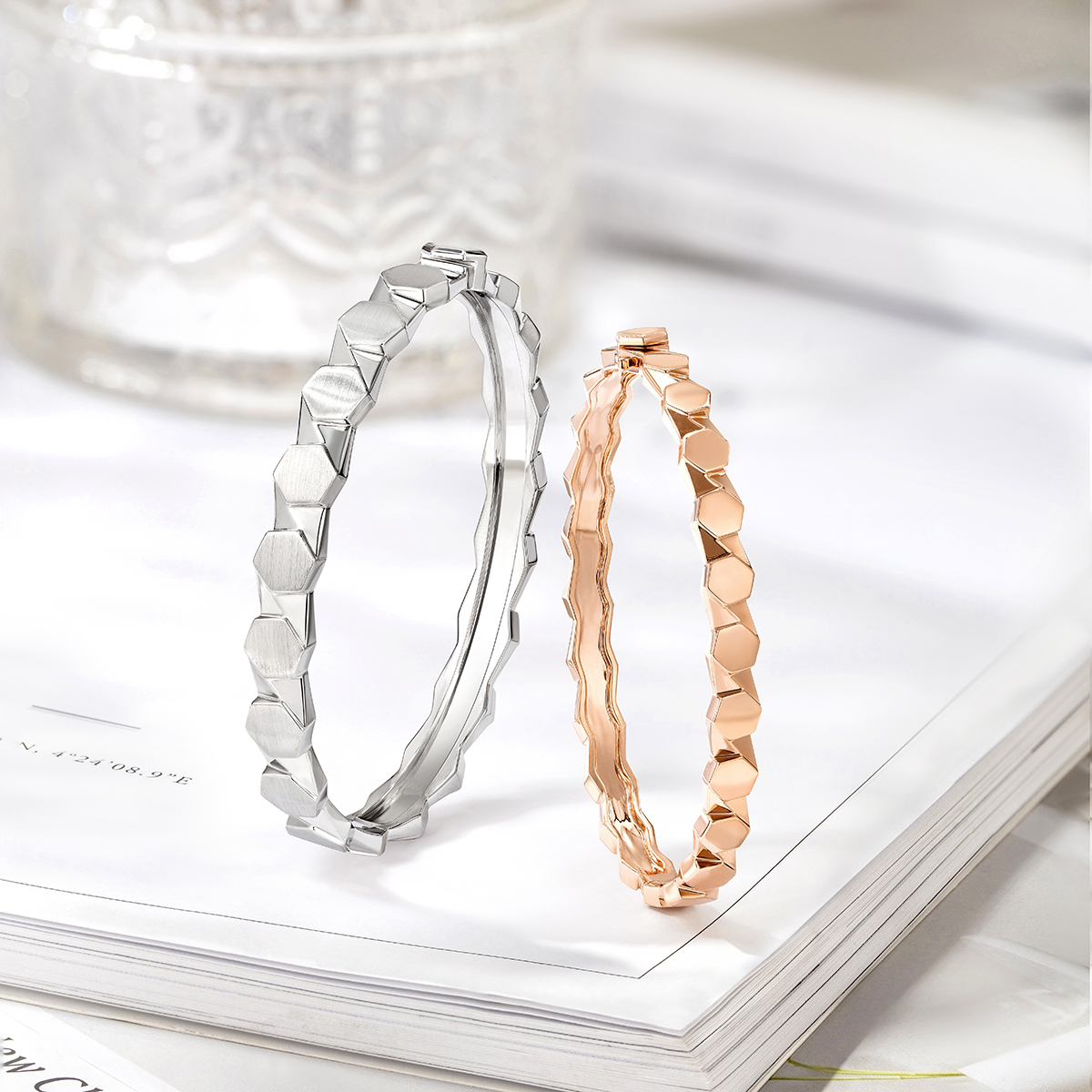 六福珠寶18K金手鐲 - "Hexicon"六邊形18K玫瑰金手鐲(女款)