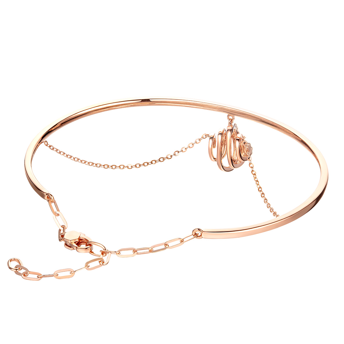 六福珠寶18K金手鐲 - "旋鑽"18K玫瑰金鑽石手鐲