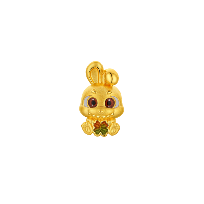 六福珠寶黃金串飾 - "奇趣萌牙-兔"十二生肖999足金串飾連手繩