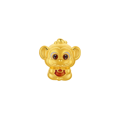 六福珠寶黃金串飾 - "奇趣萌牙-猴"十二生肖999足金串飾連手繩