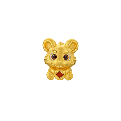 六福珠寶黃金串飾 - "奇趣萌牙-鼠"十二生肖999足金串飾連手繩