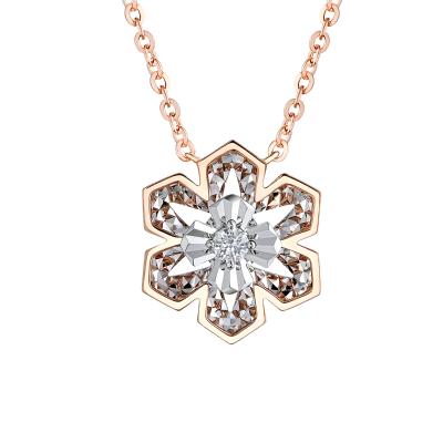 六福珠寶18K金頸鏈 - “星芒花语”18K金(分色)鑽石頸鏈