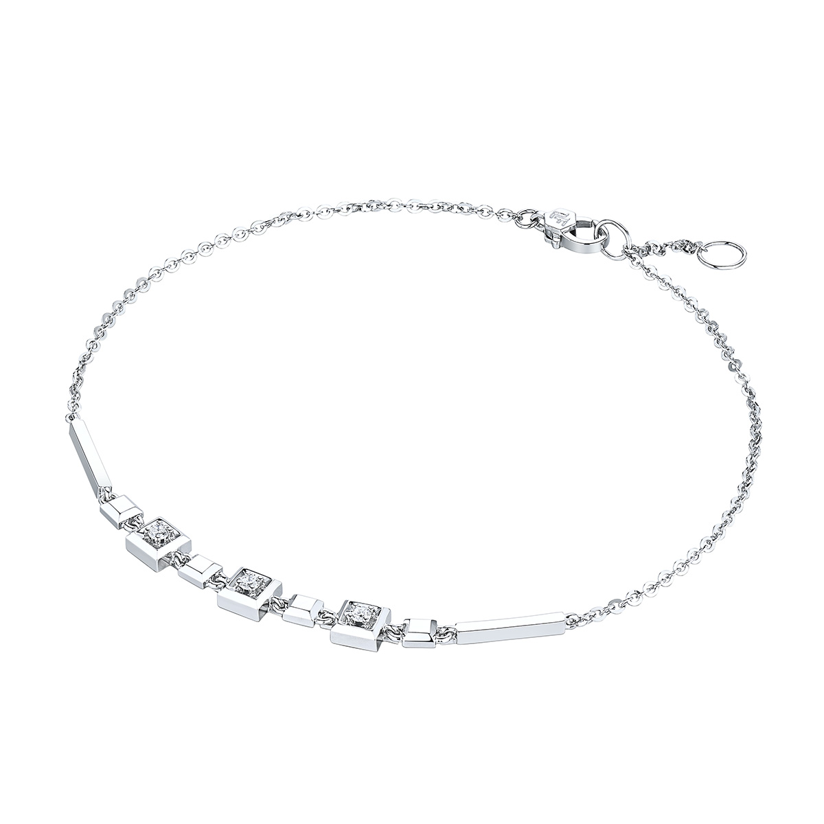 六福珠寶18K金手鏈 - “方塘星影”18K金(白色)鑽石手鏈