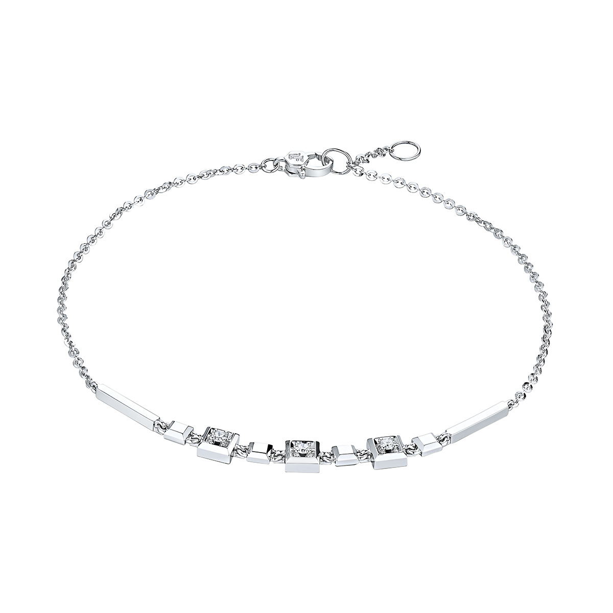 六福珠寶18K金手鏈 - “方塘星影”18K金(白色)鑽石手鏈