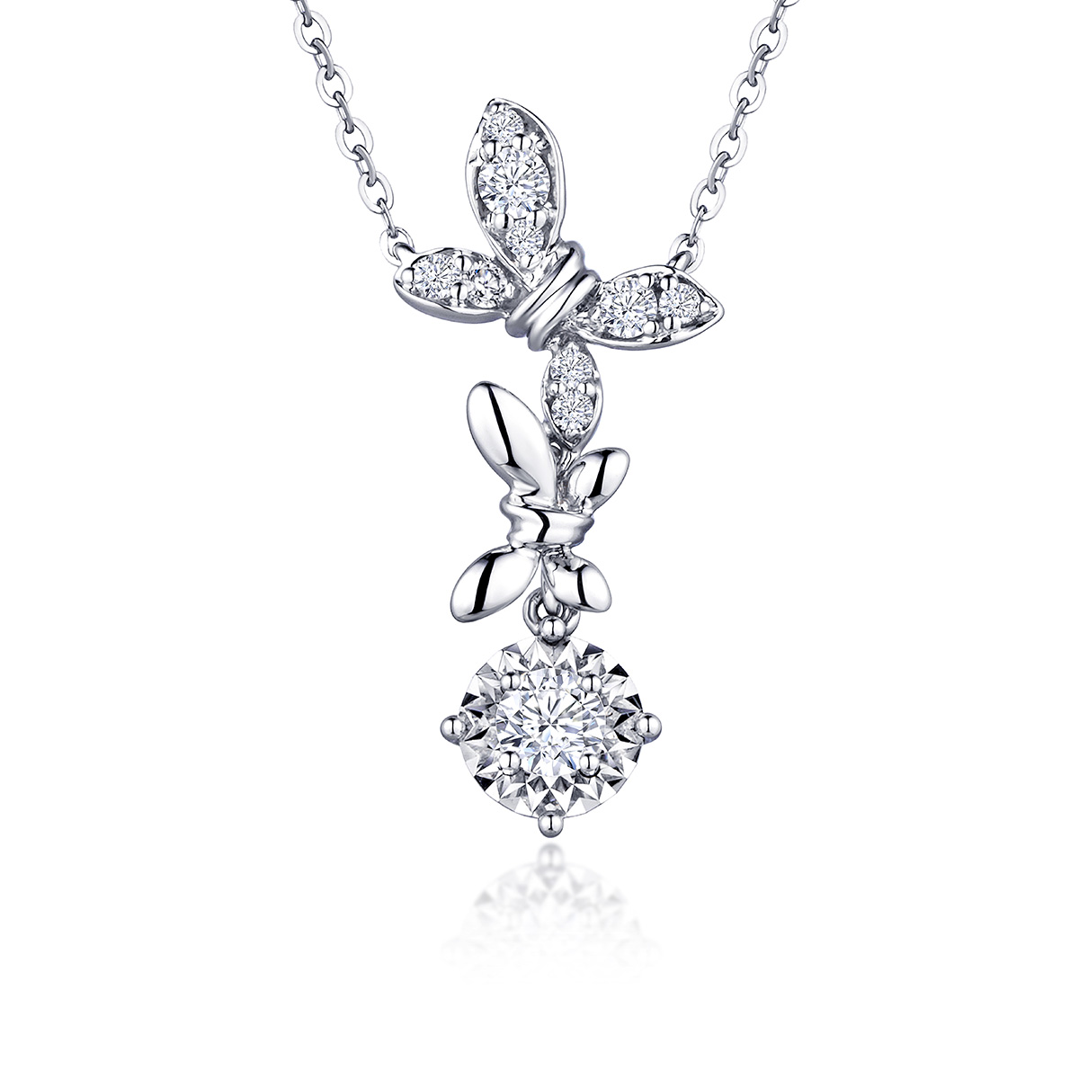 $t('六福珠寶')18K金頸鏈 - “覓光蝶影”18K金(白色)鑽石頸鏈