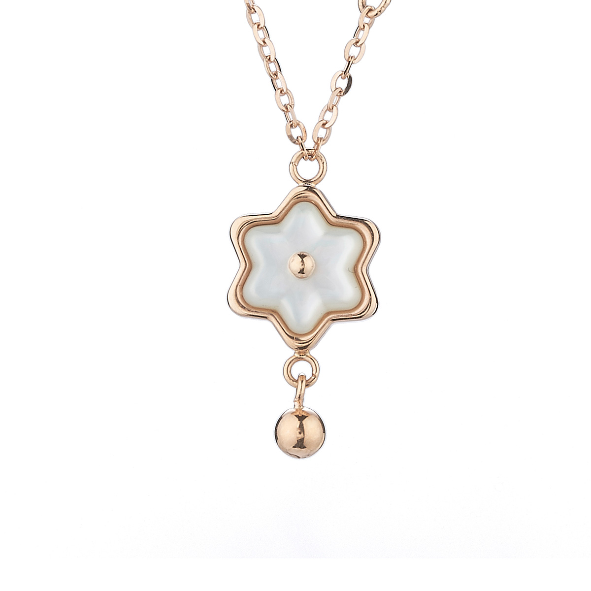六福珠寶18K金頸鏈 - "六芒星"18K玫瑰金貝母頸鏈