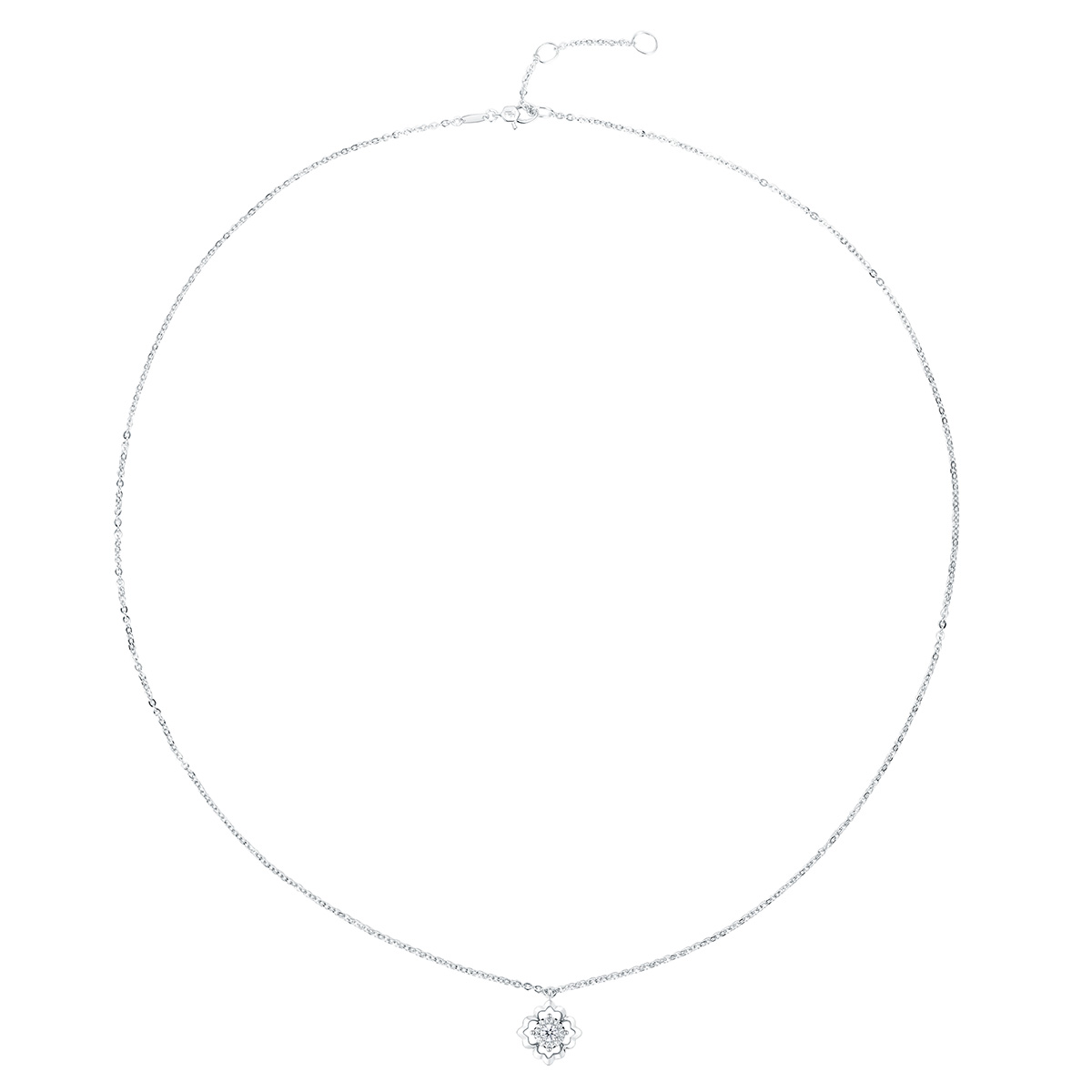 六福珠寶18K金頸鏈 - “綻放之花”18K金(白色)鑽石頸鏈