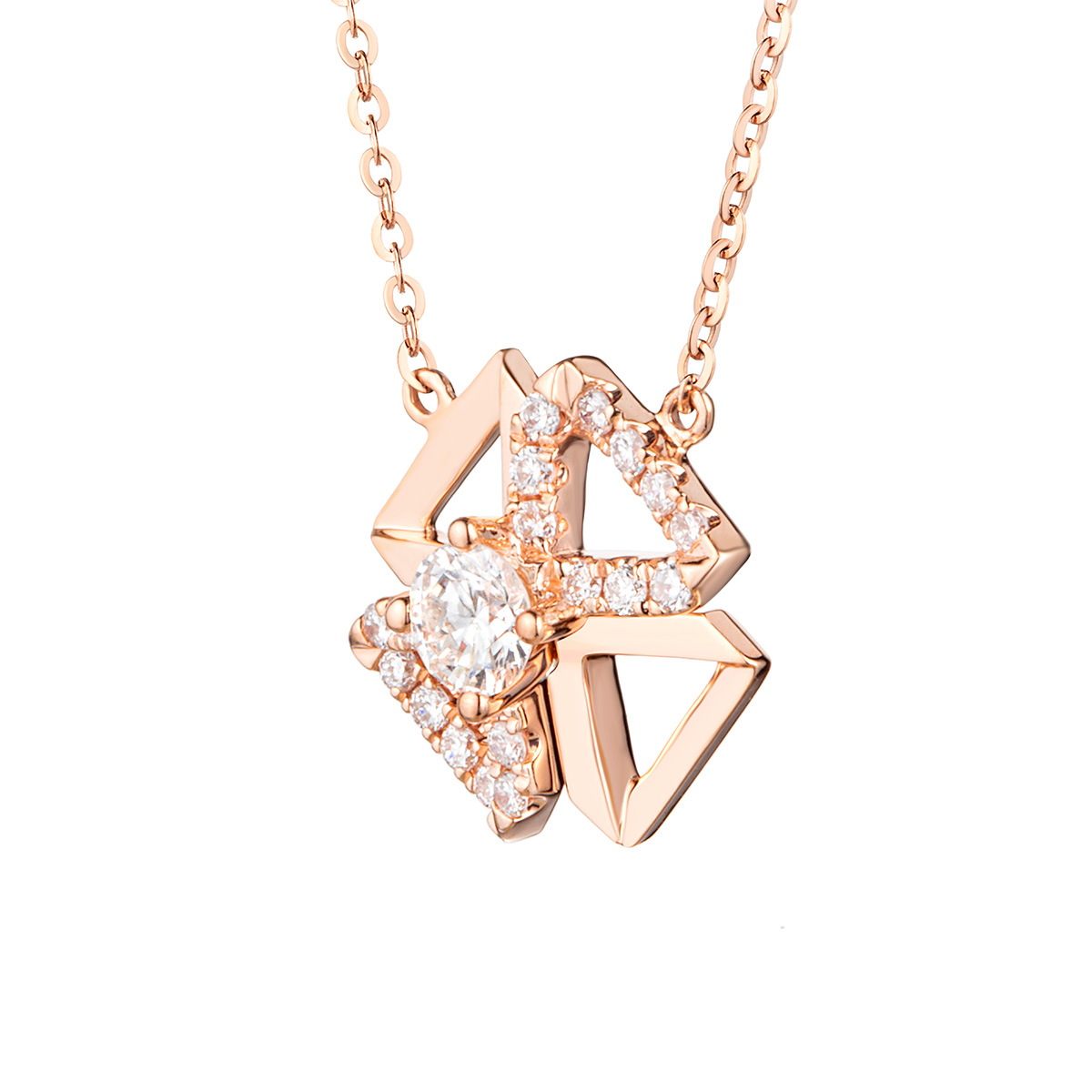 六福珠寶18K金頸鏈 - "疊閃"18K玫瑰金鑽石頸鏈