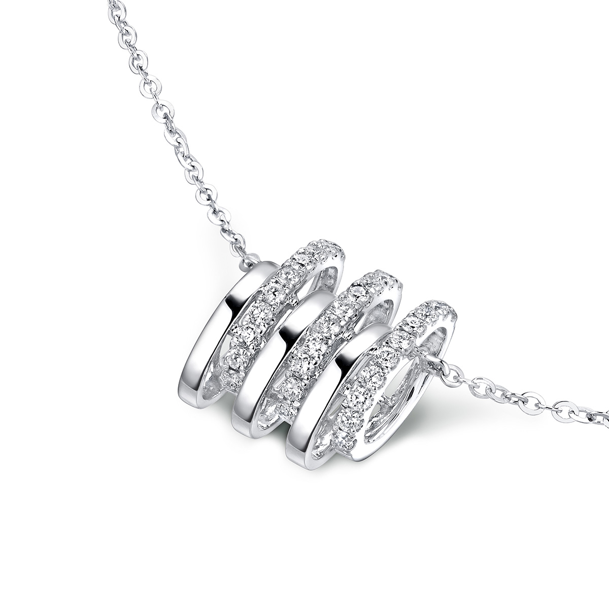 六福珠寶18K金頸鏈 - “小清新”18K金(白色)鑽石頸鏈