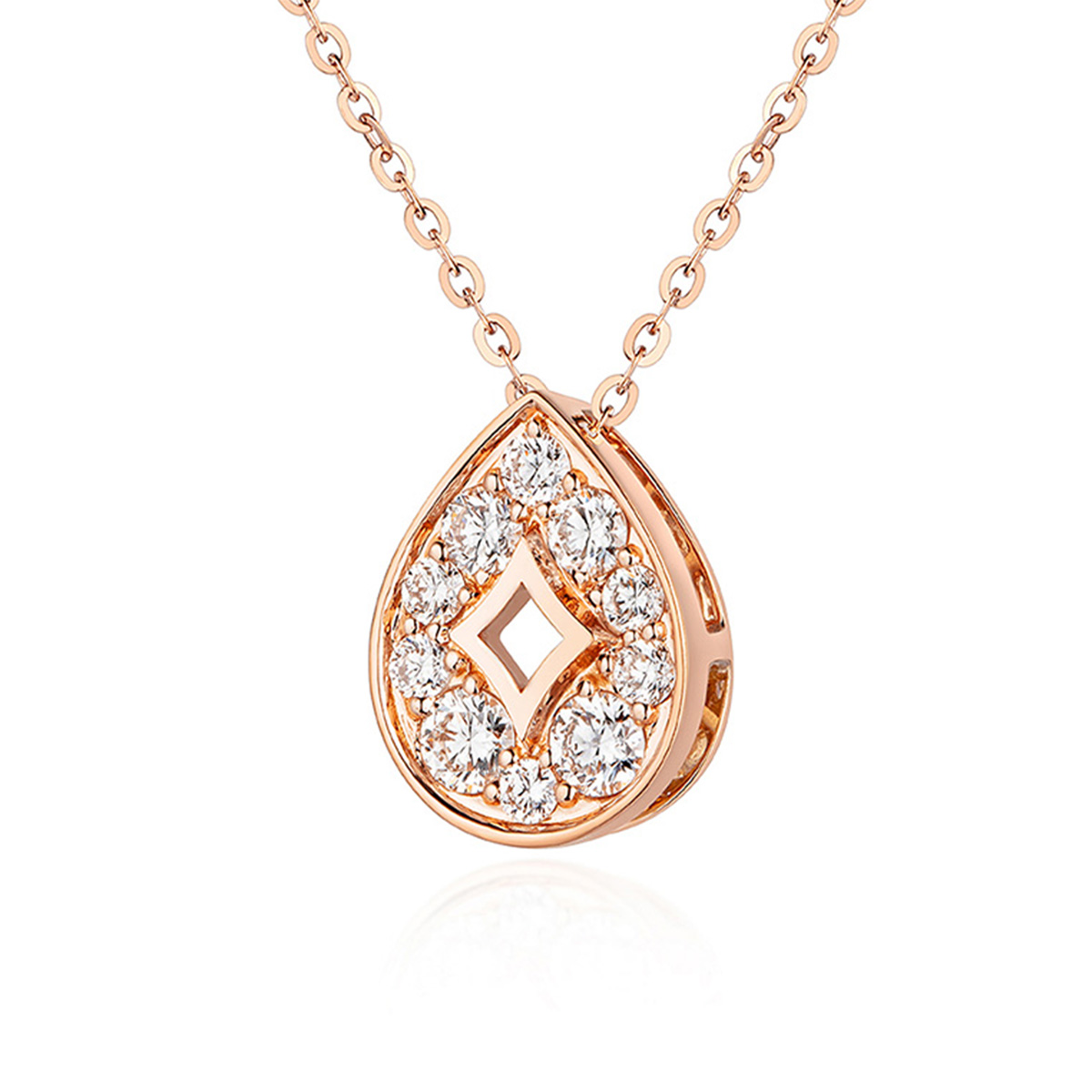 六福珠寶18K金頸鏈 - "水滴星鑽"18K玫瑰金鑽石頸鏈