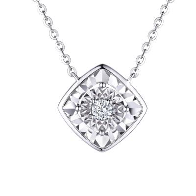 六福珠寶18K金頸鏈 - "「菱」瓏"18K金(白色)鑽石頸鏈(放閃車花工藝)