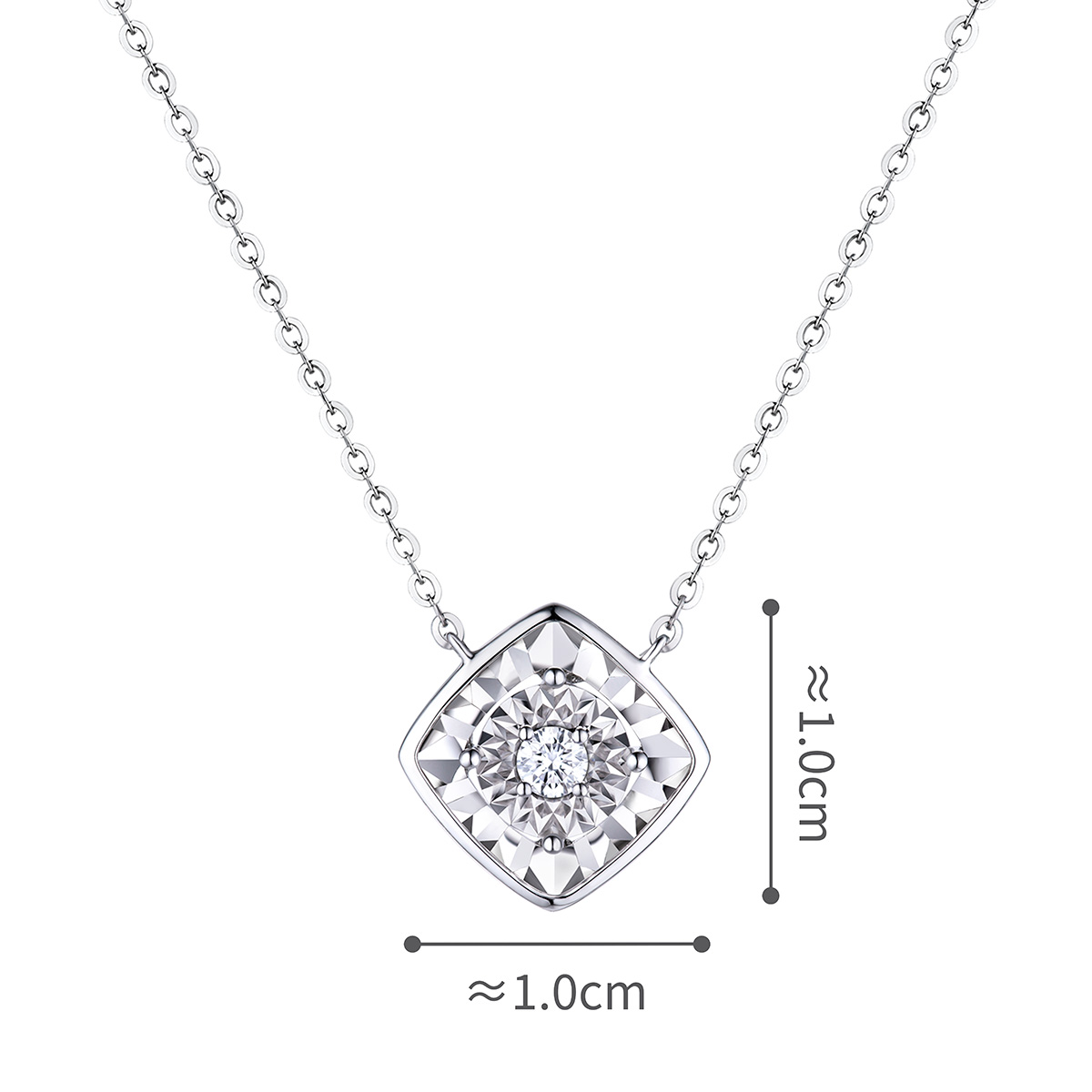 六福珠寶18K金頸鏈 - "「菱」瓏"18K金(白色)鑽石頸鏈(放閃車花工藝)