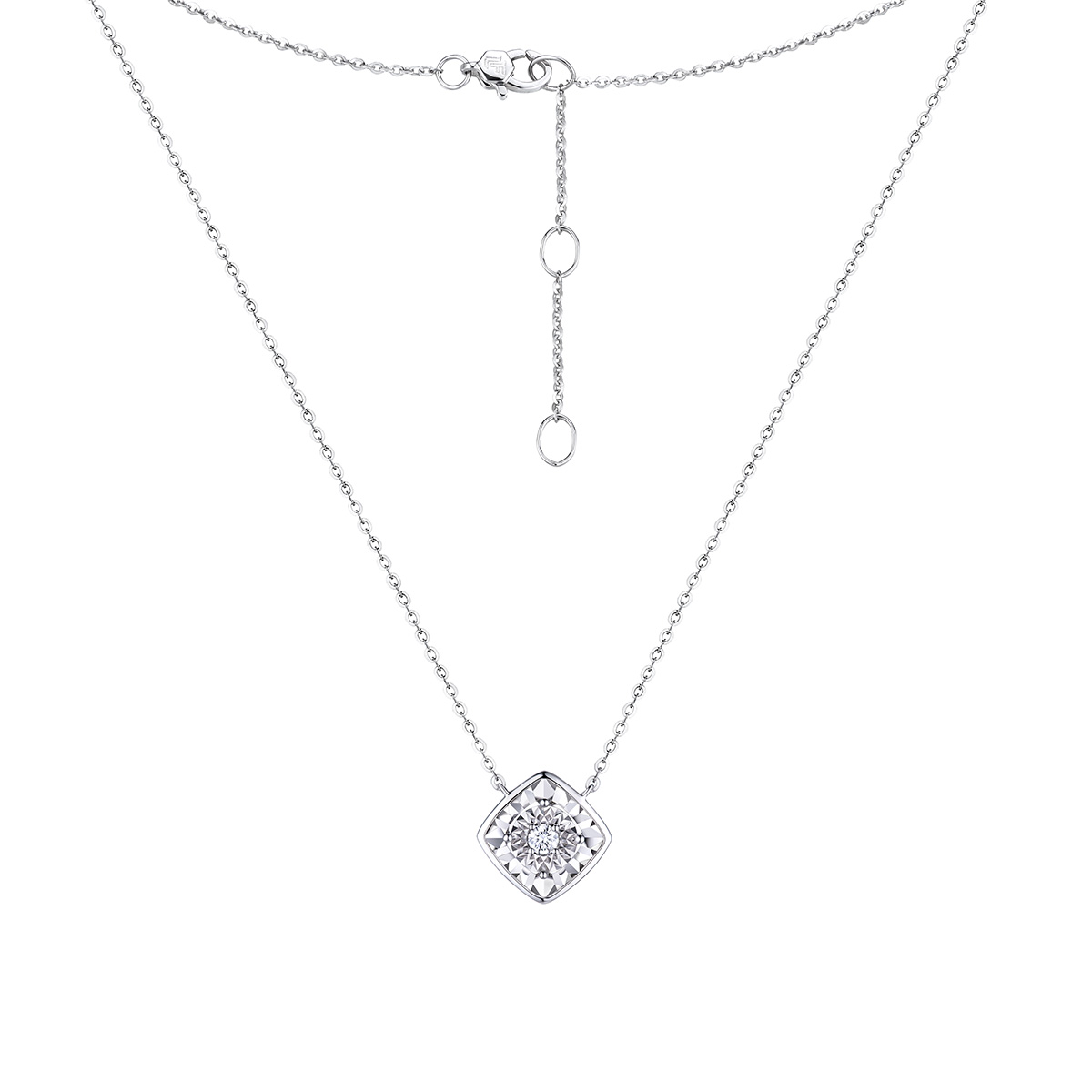 六福珠寶18K金頸鏈 - "「菱」瓏"18K金(白色)鑽石頸鏈(放閃車花工藝)